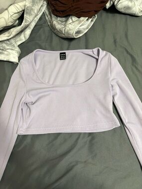SHEIN Light Lavender Ribbed Long Sleeve Cropped Top